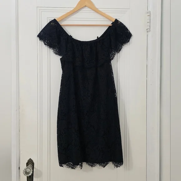 Madewell Dusk Lace Off-the-Shoulder Black Dress Size 10, Worn Once - Picture 3 of 8